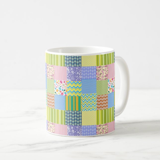 Patchwork Quilt Chevron Rand Polka dots Flowers Kaffemugg (Framsida höger)