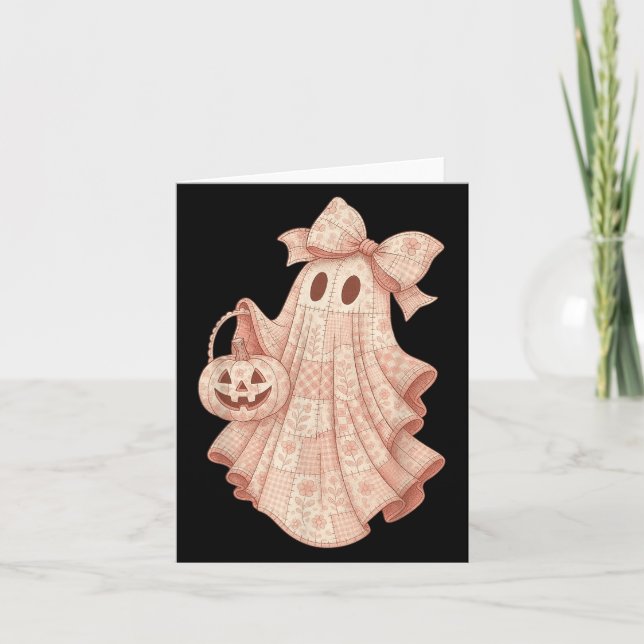 Patchwork Quilt Flower Nk Ghost Coquette Halloween Kort (Framsida)