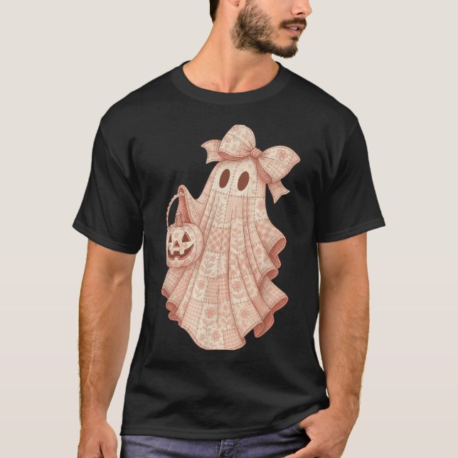 Patchwork Quilt Flower Nk Ghost Coquette Halloween T Shirt (Framsida)