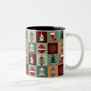 Patchwork Quilt för nostalgic Vintage Två-Tonad Mugg