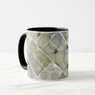 Patchwork-quilt keramiska plattor cirklar mandala mugg