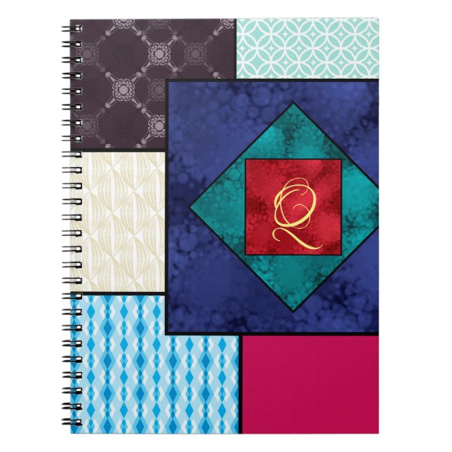Patchwork Quilt Monogram Anteckningsbok Med Spiral (Framsidan)