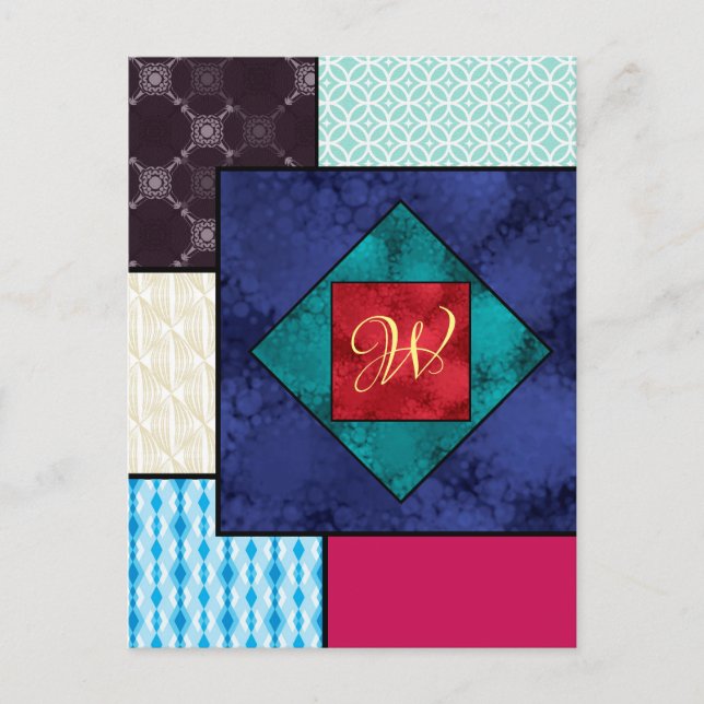 Patchwork Quilt Monogram Vykort (Framsida)