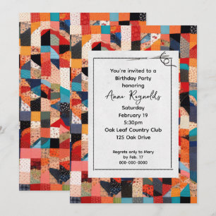Patchwork Quilt Mönster med Nål Födelsedagsfest Inbjudningar