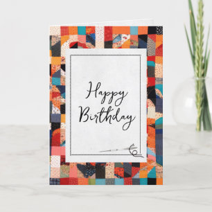 Patchwork Quilt och Nål Birthday Kort