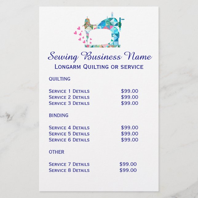 Patchwork Quilt Sewing Maskin Business Flygblad (Framsidan)