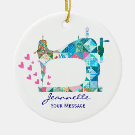 Patchwork Quilt Sewing Maskin Julgransprydnad Keramik