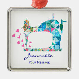 Patchwork Quilt Sewing Maskin Julgransprydnad Metall