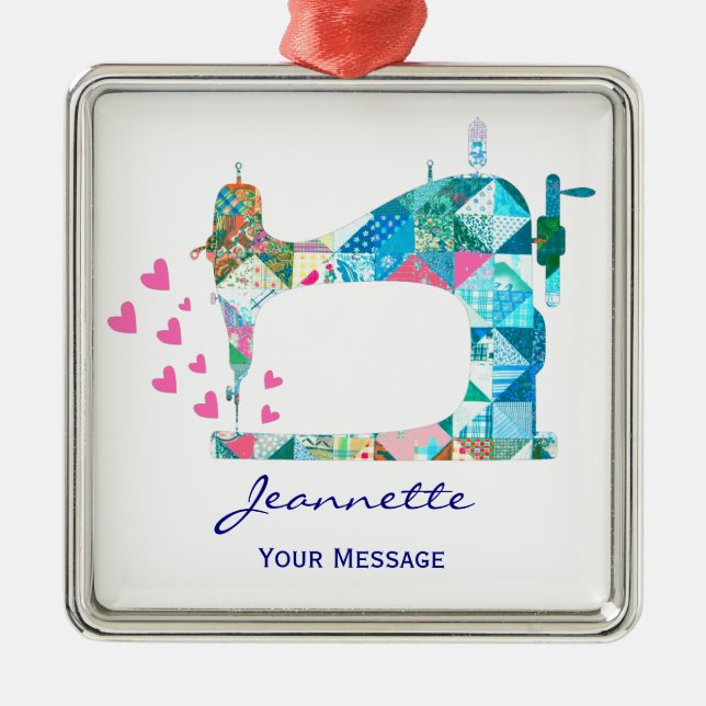 Patchwork Quilt Sewing Maskin Julgransprydnad Metall (Framsidan)