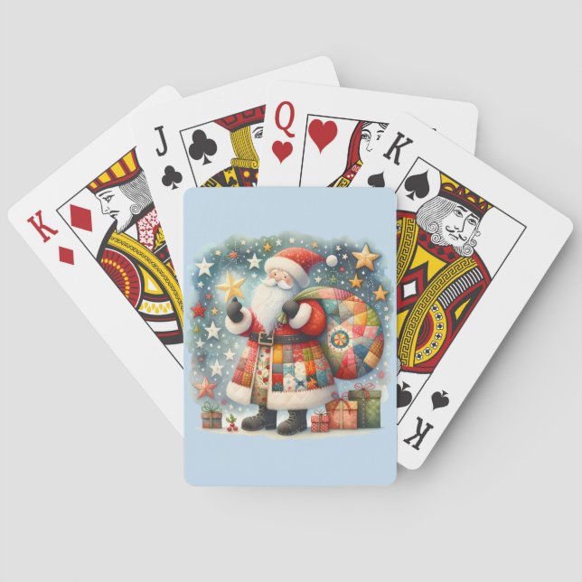Patchwork-quiltad Tomte med julstjärnor Casinokort (Baksidan)