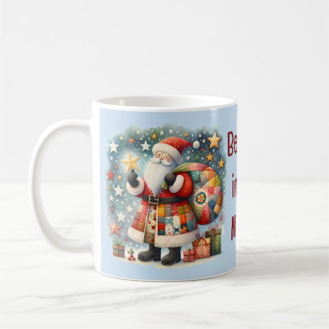 Patchwork-quiltad Tomte med julstjärnor Kaffemugg (Vänster)
