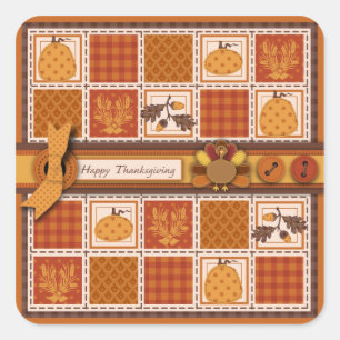 Patchwork Quilted-look-Thanksgiving Fyrkantigt Klistermärke