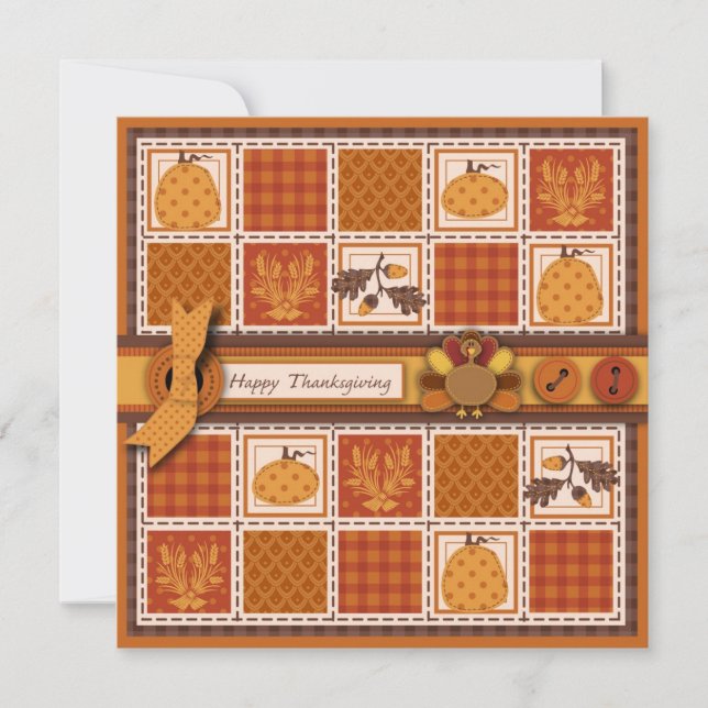 Patchwork Quilted-look-Thanksgiving Inbjudningar (Framsida)
