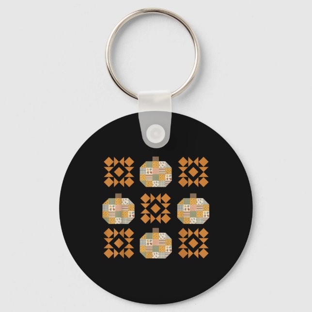 Patchwork Quilter Fall Pumpkin Quilt Block Höger Nyckelring (Framsida)