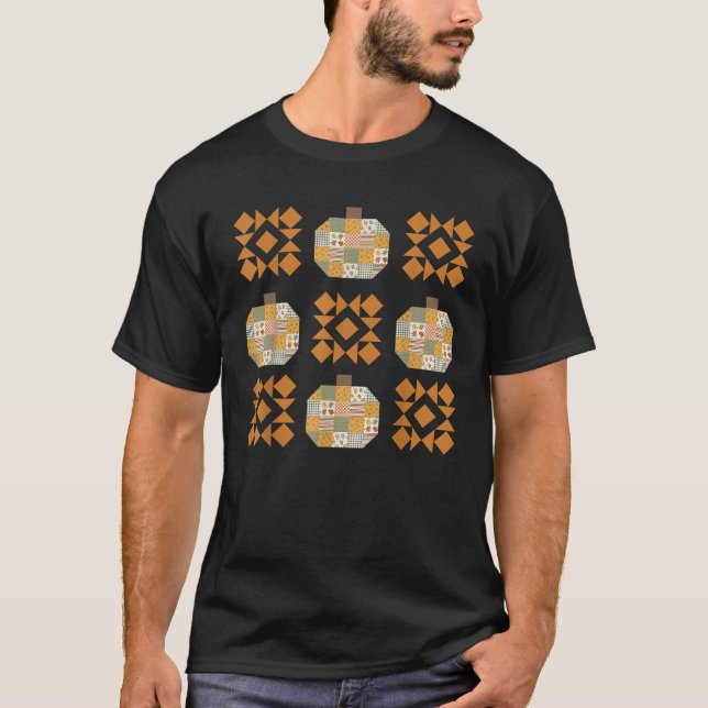 Patchwork Quilter Fall Pumpkin Quilt Block Höger T Shirt (Framsida)