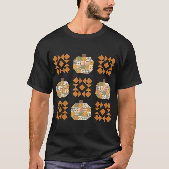 Patchwork Quilter Fall Pumpkin Quilt Block Höger T Shirt (Framsida)
