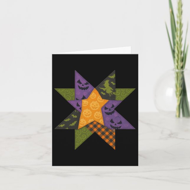 Patchwork Quilting Block Star Mönster Halloween Qu Kort (Framsida)