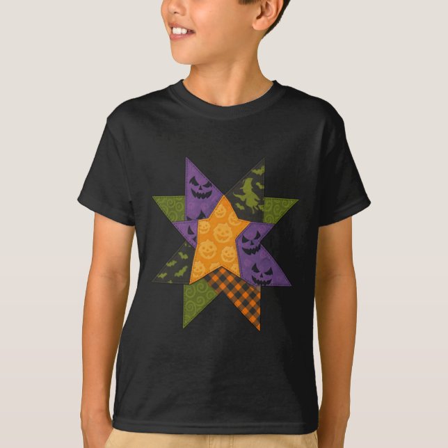 Patchwork Quilting Block Star Mönster Halloween Qu T Shirt (Framsida)