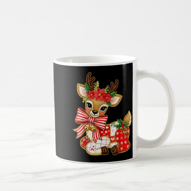 Patchwork Reindeer Preppy Girly Christmas Xmas Hol Kaffemugg (Höger)
