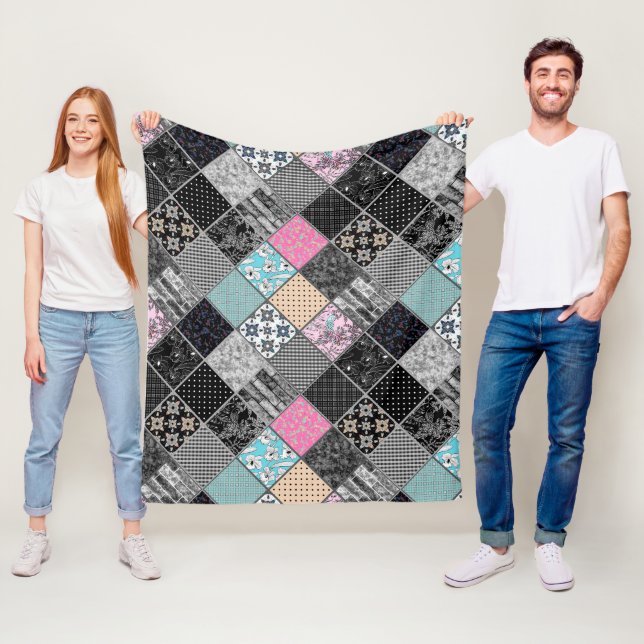 Patchwork-retro vintage färg patchwork quiling fleecefilt (På plats)