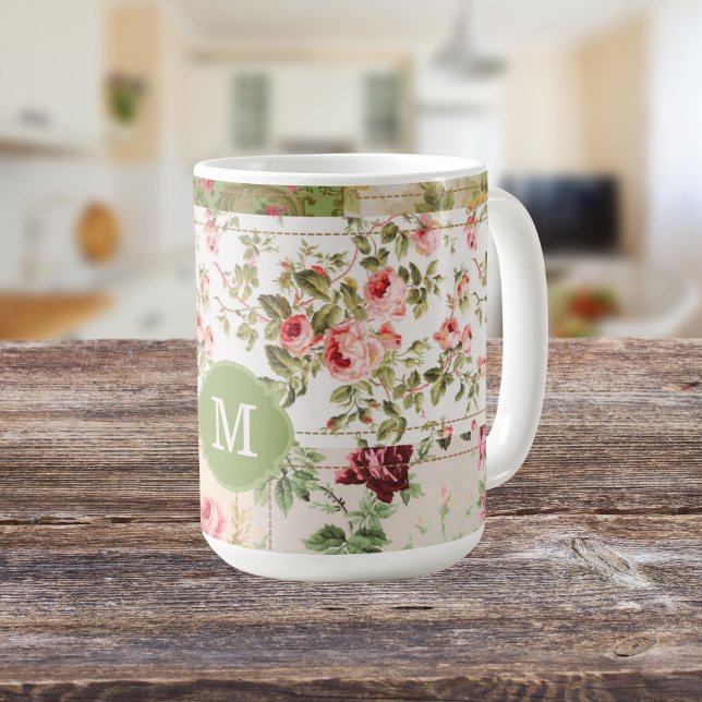 Patchwork Ro Anpassningsbar Monogram Tea Kaffemugg (Skapare uppladdad)