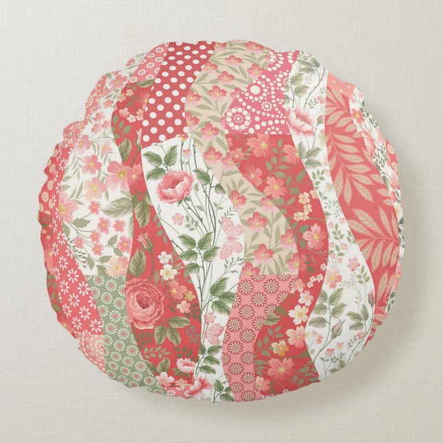 Patchwork ro: Sömlös mönster design. Rund Kudde (Framsidan)
