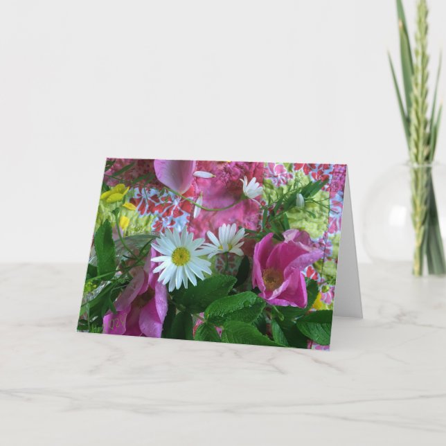 Patchwork rosa födelsedagskort - allt ändamålskort kort (Framsida)
