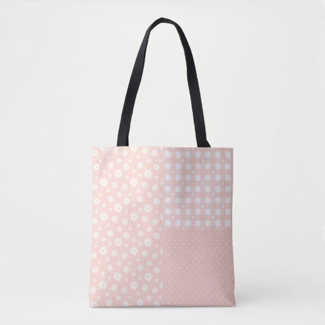 Patchwork Rosa & Lavender Vår Mönster Tote Bag Tygkasse (Framsida)