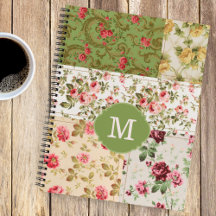 Patchwork Rose Anpassad Monogram Journal Antecknin