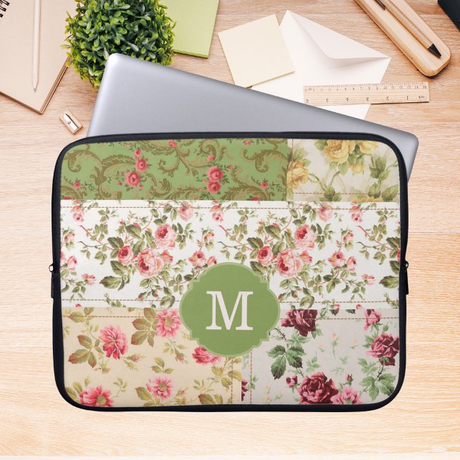 Patchwork Rose Anpassad Monogram Laptop Fodral (Skapare uppladdad)