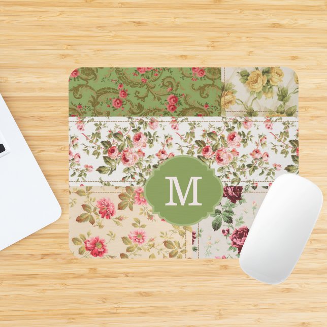 Patchwork Rose Anpassad Monogram Musmatta (Skapare uppladdad)