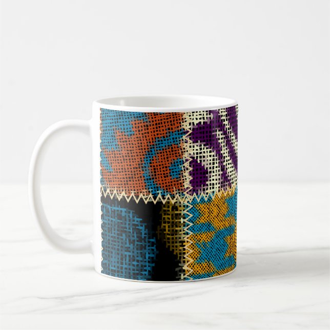 Patchwork Rough Canvas Seamless Mönster Kaffemugg (Vänster)