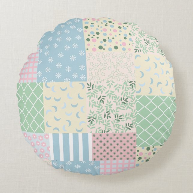 Patchwork Rund Kudde (Framsidan)