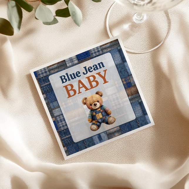 Patchwork Rustik Björn i Blå Jean Babyfirande Pappersservett (Skapare uppladdad)