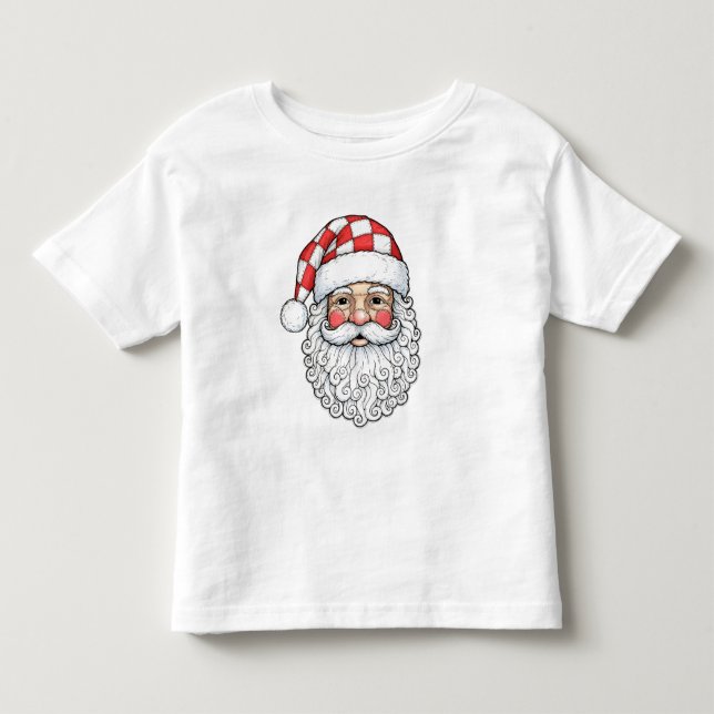 Patchwork Santa Ansikte Doodle Art Penn- och bläck T Shirt (Framsida)