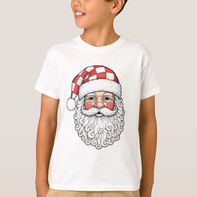 Patchwork Santa Ansikte Doodle Art Penna Bläck Sti T Shirt (Framsida)