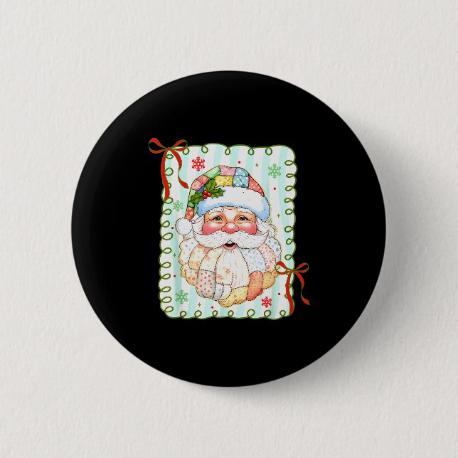 Patchwork Santa Claus Face Coquette Merry Christma Knapp (Framsida)
