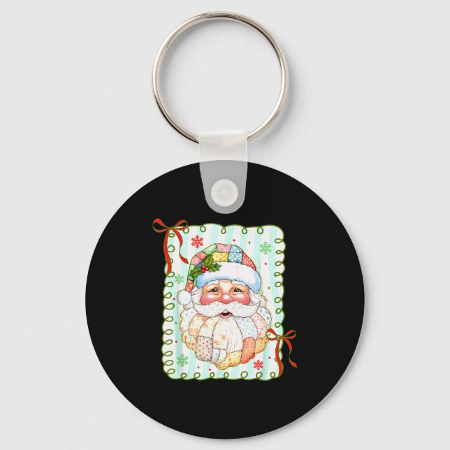 Patchwork Santa Claus Face Coquette Merry Christma Nyckelring (Framsida)