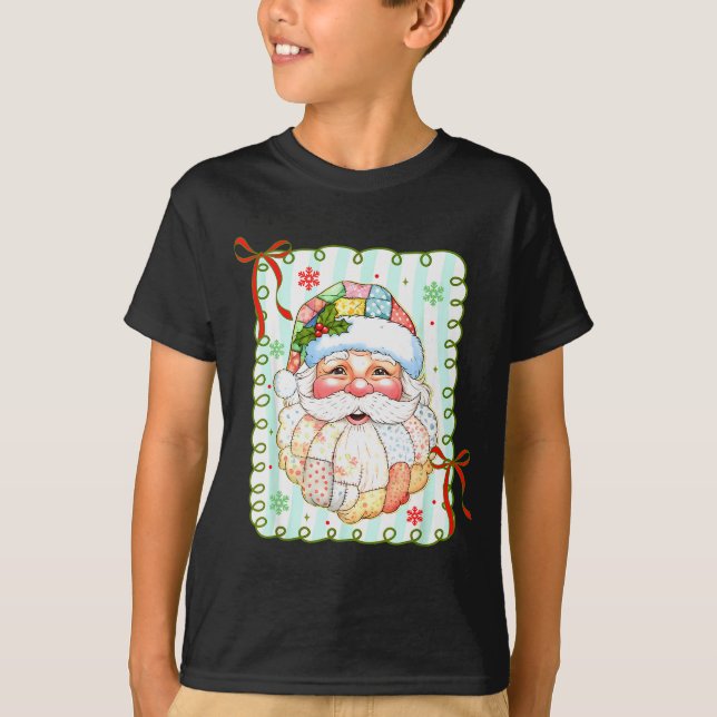 Patchwork Santa Claus Face Coquette Merry Christma T Shirt (Framsida)