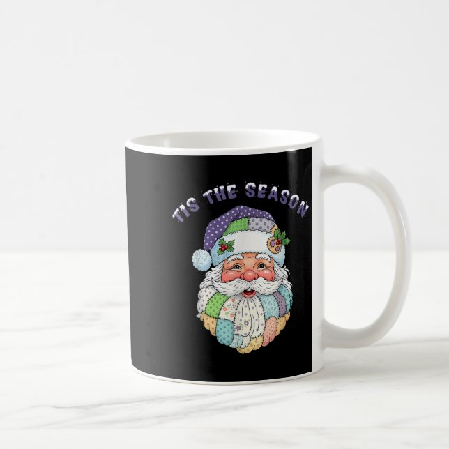 Patchwork Santa Claus Face Preppy Girly Christmas  Kaffemugg (Höger)