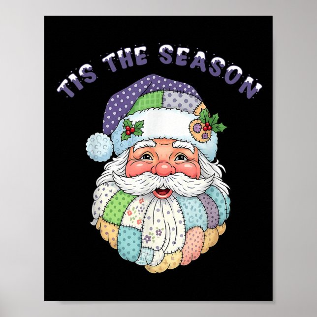 Patchwork Santa Claus Face Preppy Girly Christmas  Poster (Framsidan)