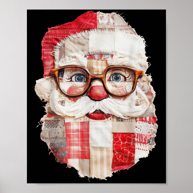 Patchwork Santa Claus Face Preppy Girly Christmas  Poster (Framsidan)