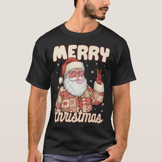Patchwork Santa Claus Xmas Merry Christmas Men Wom T Shirt (Framsida)