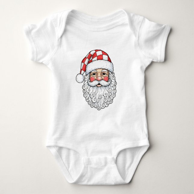 Patchwork Santa Face Doodle Art Pen and Ink Style T Shirt (Framsida)