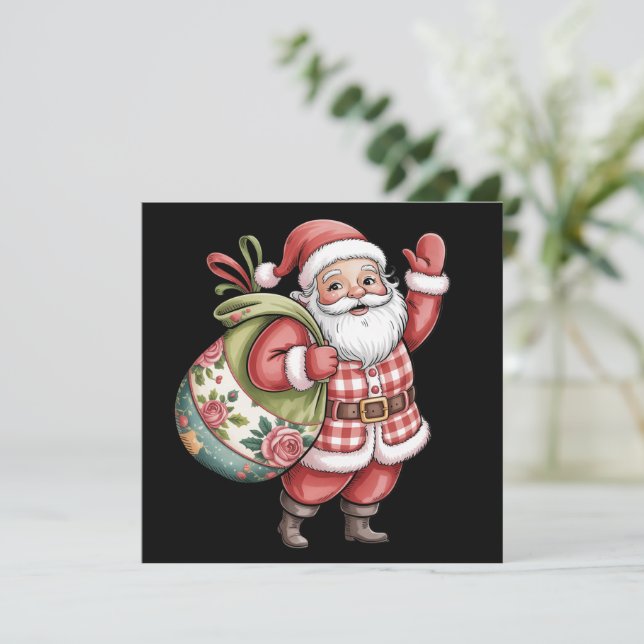 Patchwork Santa Retro Merry och Bright Julkort (Stående Fram)