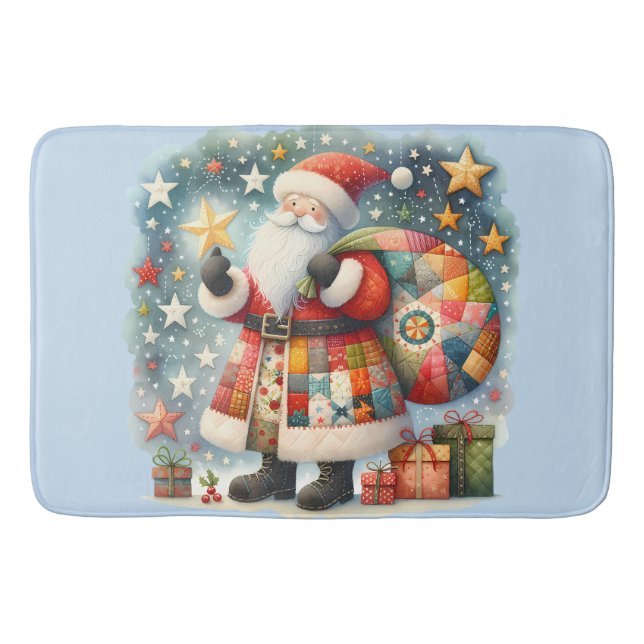 Patchwork-santaklaus med julstjärnor badrumsmatta (Framsidan)