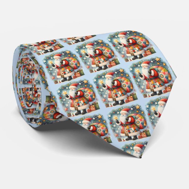 Patchwork-santaklaus med julstjärnor slips (Rullad)