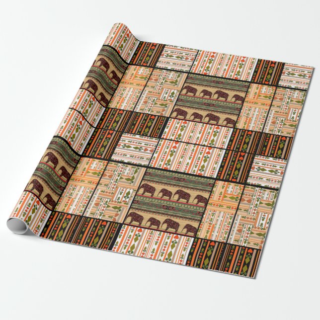 Patchwork seamless african ornamental pattern text presentpapper (Utrullad)