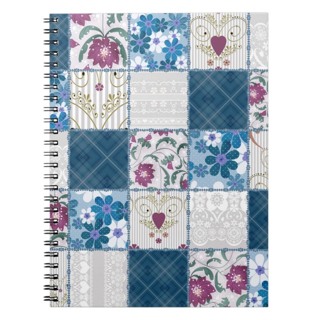 Patchwork seamless blommigt snöre mönster anteckningsbok (Framsidan)