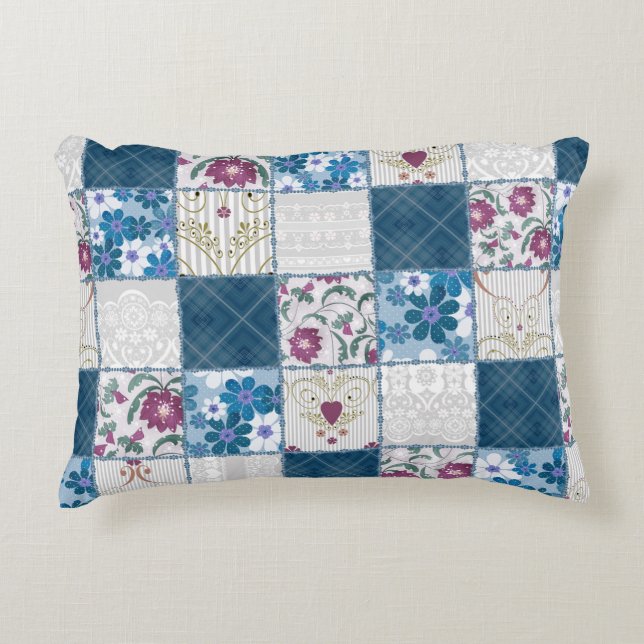 Patchwork seamless floral lace pattern background prydnadskudde (Framsidan)